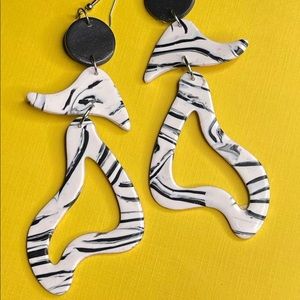 Handmade Salsa Lady Black and White Dangle Earrings